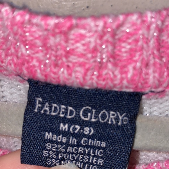 Faded Glory sparkle silver metallic pink white striped knitted sweater M (7-8) - Picture 4 of 7